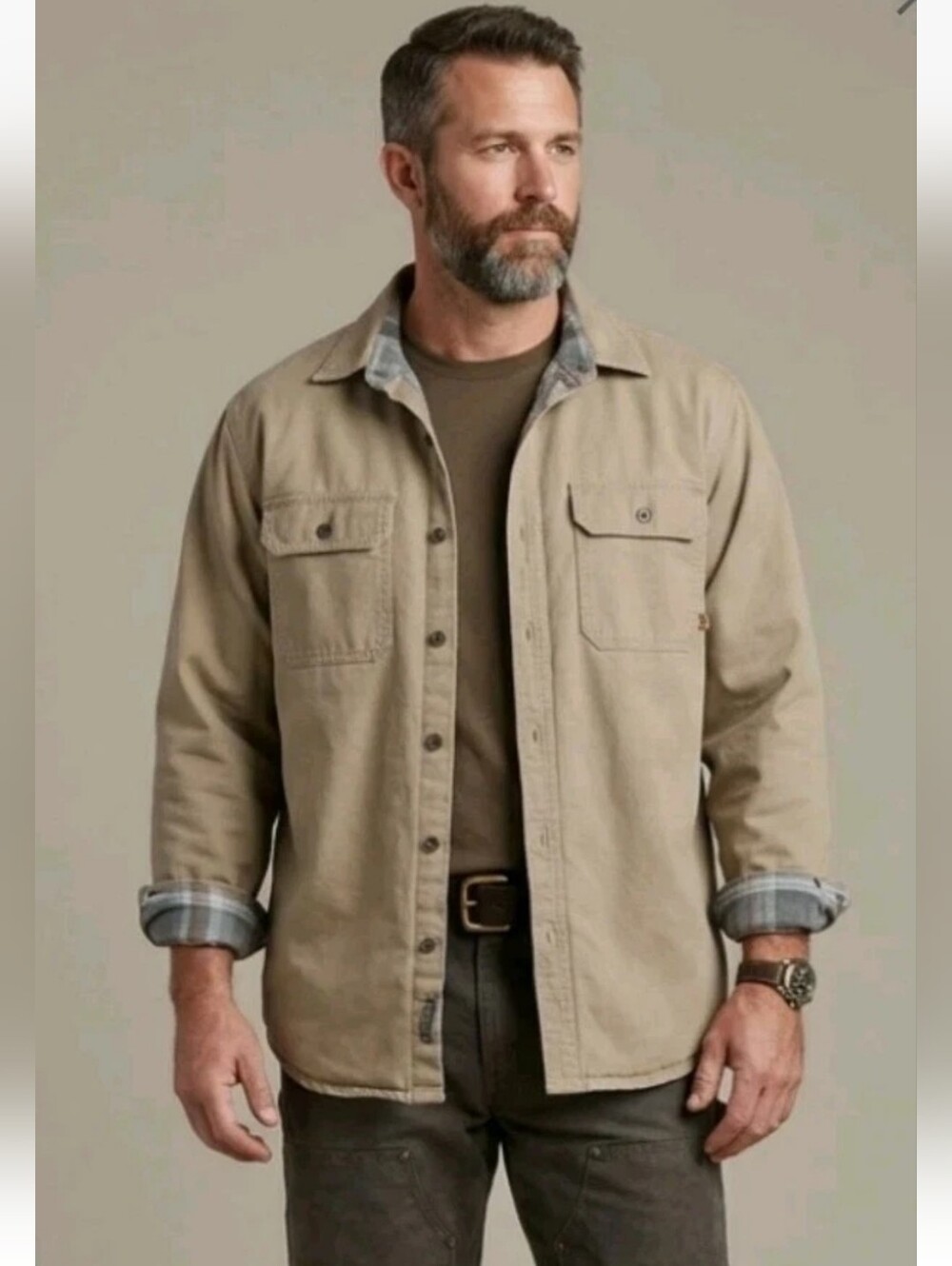 Vintage Gander Mountain Guide Series Coat Flannel Lined Chore Jacket Khaki XL
